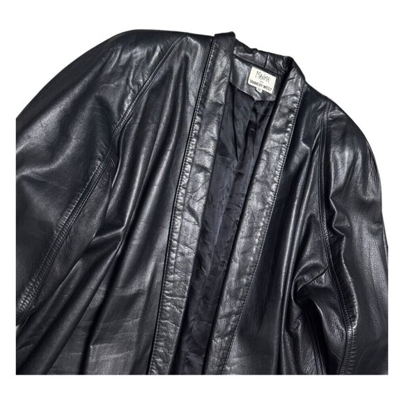 Vintage MAXIMA Tannery West Genuine LEATHER Trench Retro Coat Womens XS - Picture 2 of 6